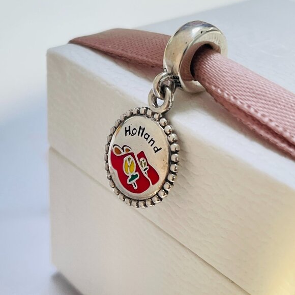 Pandora Holland Enamel Dangle Charm Pendant Travel S925 Sterling Silver - Picture 1 of 4